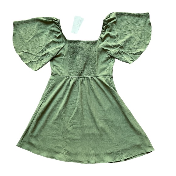 Dokotoo Green Boho Summer Dress with Tie Front – Size L #greenoutfit Olive green - Picture 4 of 6